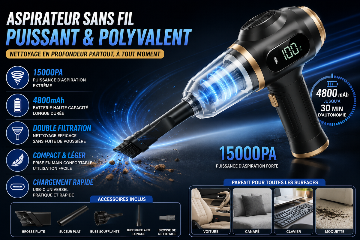 Aspirateur sans fil 6-en-1